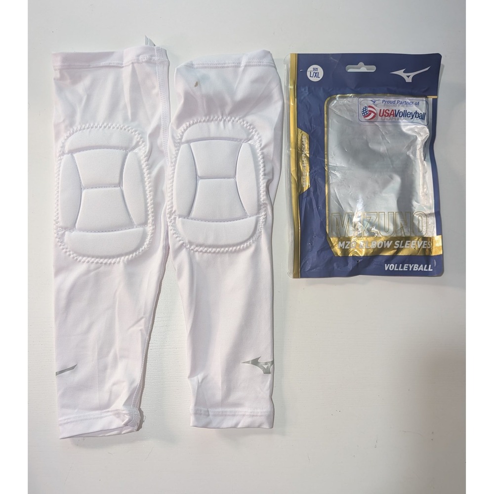 Mizuno MZ0 Elbow Sleeves White Volleyball Padded Compression L/XL Pair